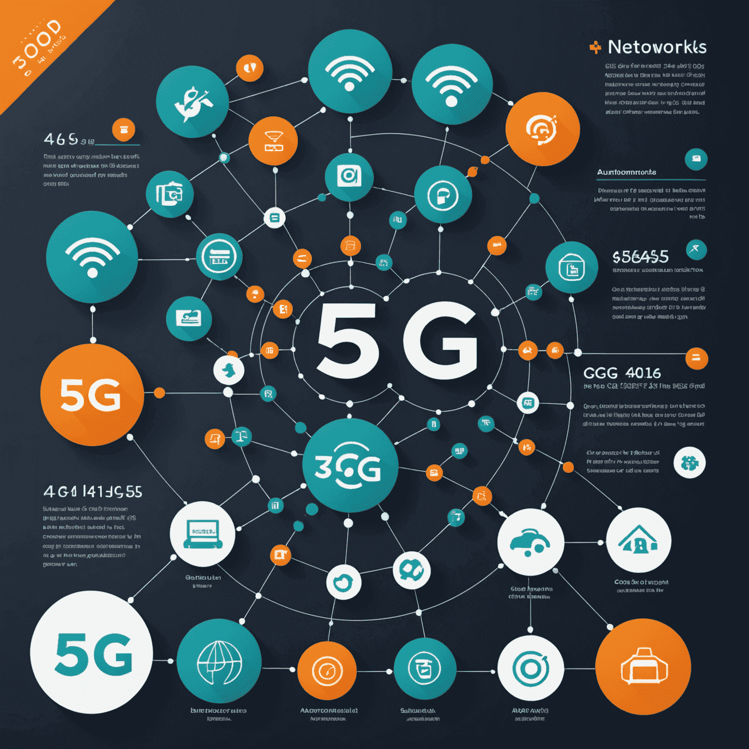 Infographic showing the speed comparison between 4G and 5G networks, with icons representing various applications benefiting from 5G such as streaming, IoT, and autonomous vehicles